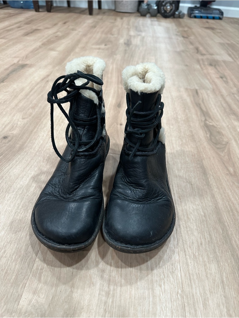 UGG Australia Black Shearling-Lined Women's Winter Lace-Up Boots